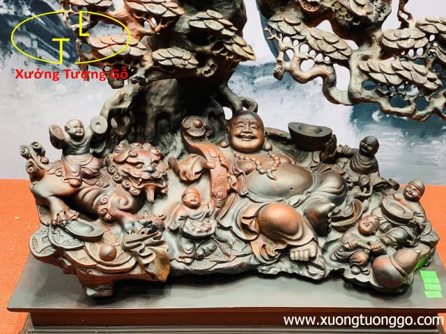 Di Lặc Ngũ Phúc Ngồi Gốc Tùng Gỗ Trắc Di Lặc Ngũ Phúc Ngồi Gốc Tùng Gỗ Trắc