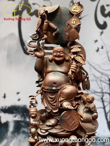 Di Lặc Tam Tiểu Đứng Núi Tiền Gỗ Trắc Di Lặc Tam Tiểu Đứng Núi Tiền Gỗ Trắc