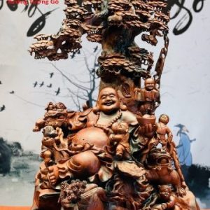 Di Lặc ngũ tiểu ngồi cây tùng hai nghê trắc đỏ đen.