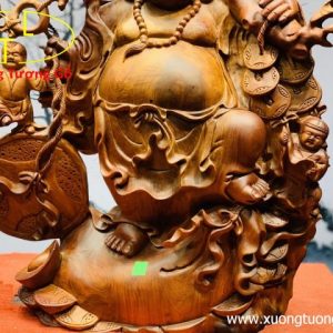 Di lặc nhị tiểu vác đào đứng bao tiền gỗ hương ta.