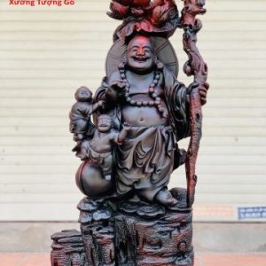 Di Lặc nhị tiểu cầm trượng gỗ trắc đỏ đen.