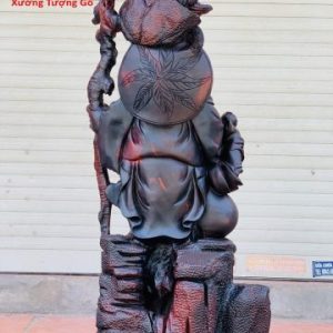 Di Lặc nhị tiểu cầm trượng gỗ trắc đỏ đen.