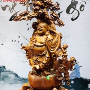 Di Lặc nhị tiểu gánh gậy như ý đứng tùng gỗ hương ta.