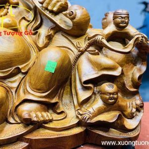 Di Lặc ngũ tiểu vác gậy như ý gỗ hương.