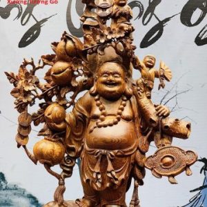 Di Lặc nhị tiểu vác đào đứng bao tiền gỗ cẩm lai.