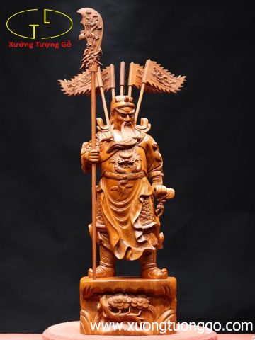 Quan Công chống đao cầm cờ gỗ hương Quan Công chống đao cầm cờ gỗ hương
