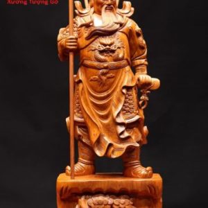 Quan Công chống đao cầm cờ gỗ hương Quan Công chống đao cầm cờ gỗ hương