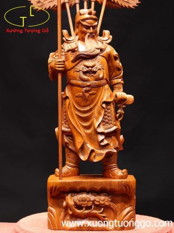 Quan Công chống đao cầm cờ gỗ hương Quan Công chống đao cầm cờ gỗ hương