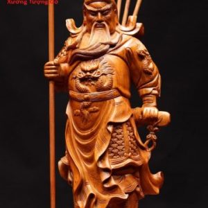Quan Công chống đao cầm cờ gỗ hương Quan Công chống đao cầm cờ gỗ hương
