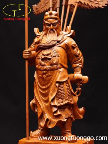Quan Công chống đao cầm cờ gỗ hương Quan Công chống đao cầm cờ gỗ hương