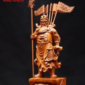 Quan Công chống đao cầm cờ gỗ hương Quan Công chống đao cầm cờ gỗ hương