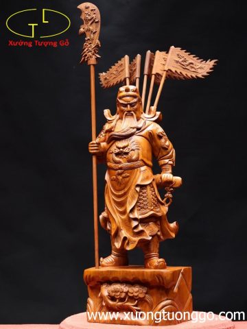 Quan Công chống đao cầm cờ gỗ hương Quan Công chống đao cầm cờ gỗ hương