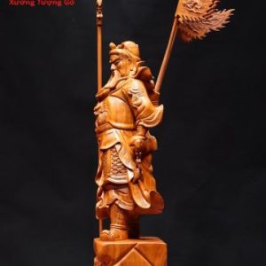 Quan Công chống đao cầm cờ gỗ hương Quan Công chống đao cầm cờ gỗ hương