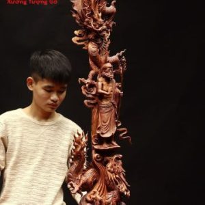 Đạt Ma ngự song long gỗ sưa đỏ