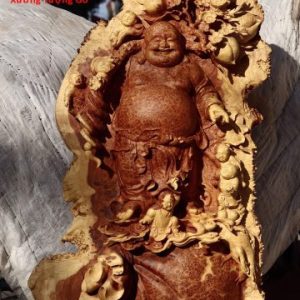 Di Lặc ngũ tiểu vác đào đứng bao tiền gỗ nu hương Di Lặc ngũ tiểu vác đào đứng bao tiền gỗ nu hương