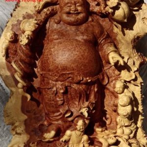 Di Lặc ngũ tiểu vác đào đứng bao tiền gỗ nu hương Di Lặc ngũ tiểu vác đào đứng bao tiền gỗ nu hương