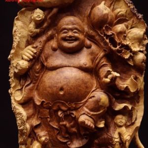 Di Lặc ngũ tiểu vác đào đứng sen nu hương Di Lặc ngũ tiểu vác đào đứng sen nu hương