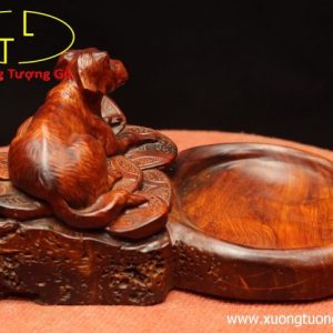 Khay trà chó đồng xu gỗ hương