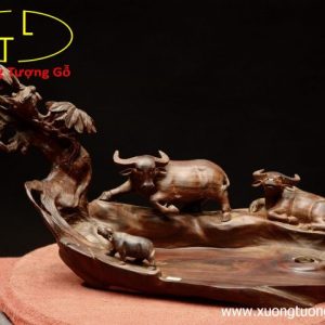 Khay trà trâu mẫu tử gỗ trắc