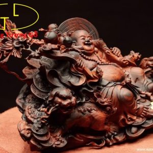 Di lặc nhất tiểu vác đào song nghê gỗ trắc