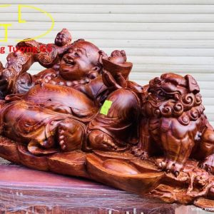 Di Lặc nhị tiểu ngồi nghê gỗ cẩm.