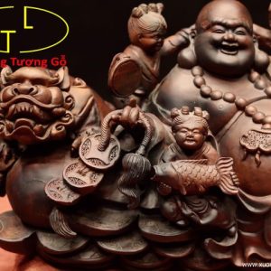Di Lặc ngũ tiểu song nghê gỗ trắc. Di Lặc ngũ tiểu song nghê gỗ trắc.