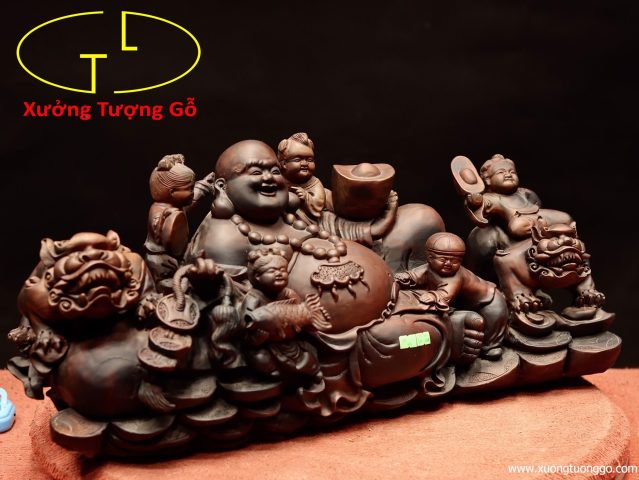 Di Lặc ngũ tiểu song nghê gỗ trắc. Di Lặc ngũ tiểu song nghê gỗ trắc.