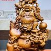 Di Lặc ngũ tiểu(ngũ phúc) vác cành đào đứng bao tiền gỗ hương