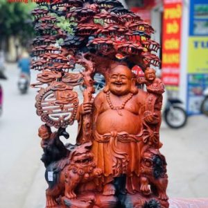 Di Lặc nhị tiểu song nghê đứng tùng gỗ trắc.