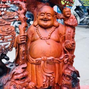 Di Lặc nhị tiểu song nghê đứng tùng gỗ trắc.