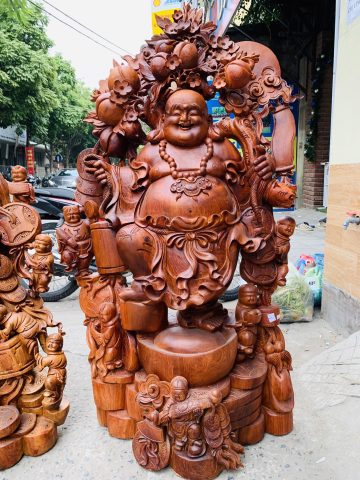 Di Lặc ngũ tiểu( ngũ phúc) vác đào đứng vàng gỗ hương Di Lặc ngũ tiểu( ngũ phúc) vác đào đứng vàng gỗ hương