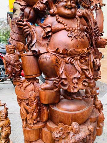 Di Lặc ngũ tiểu( ngũ phúc) vác đào đứng vàng gỗ hương Di Lặc ngũ tiểu( ngũ phúc) vác đào đứng vàng gỗ hương