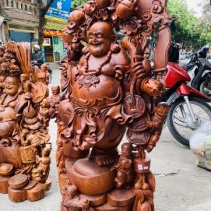 Di Lặc ngũ tiểu( ngũ phúc) vác đào đứng vàng gỗ hương Di Lặc ngũ tiểu( ngũ phúc) vác đào đứng vàng gỗ hương