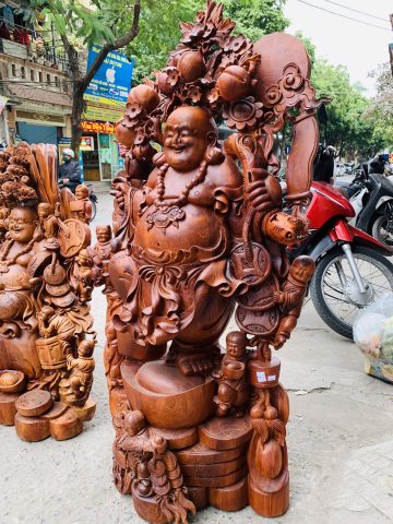 Di Lặc ngũ tiểu( ngũ phúc) vác đào đứng vàng gỗ hương Di Lặc ngũ tiểu( ngũ phúc) vác đào đứng vàng gỗ hương