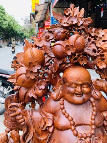 Di Lặc ngũ tiểu( ngũ phúc) vác đào đứng vàng gỗ hương Di Lặc ngũ tiểu( ngũ phúc) vác đào đứng vàng gỗ hương