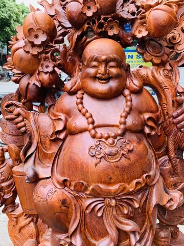 Di Lặc ngũ tiểu( ngũ phúc) vác đào đứng vàng gỗ hương Di Lặc ngũ tiểu( ngũ phúc) vác đào đứng vàng gỗ hương