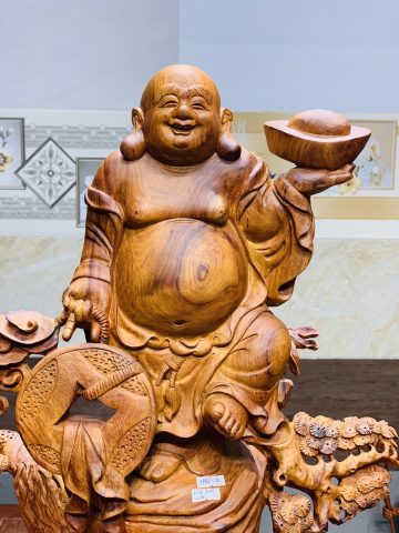 Di Lặc đứng tùng cầm vàng gỗ hương Di Lặc đứng tùng cầm vàng gỗ hương