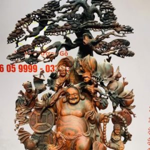 Di Lặc cửu tiểu vác đào đứng tùng gỗ trắc
