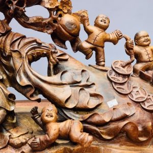 Di Lặc ngũ tiểu kéo bao gỗ cẩm
