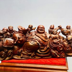 Di lặc chín tiểu ngồi tiền gỗ cẩm.