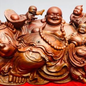 Di lặc chín tiểu ngồi tiền gỗ cẩm.