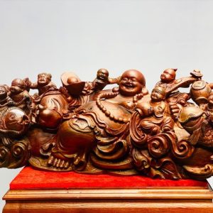 Di lặc chín tiểu ngồi tiền gỗ cẩm.