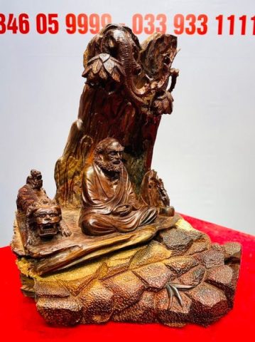 Đạt Ma Ngồi Thiền Bên Nghê Dưới Cây Bồ Đề Gỗ Trắc