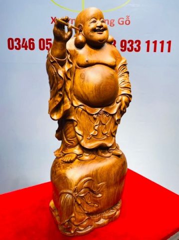Di Lạc Đứng Bao Tiền Gỗ Hương
