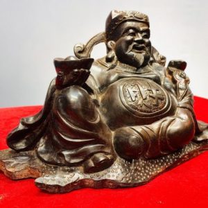 Thần Tài Ngồi Cầm Vàng Gỗ Trắc
