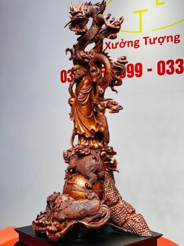Đạt Ma Hàng Long Tam Nghê Vờn Cầu Gỗ Trắc