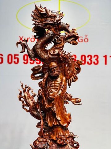 Đạt Ma Hàng Long Tam Nghê Vờn Cầu Gỗ Trắc