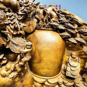 Di Lạc Vác Cành Đào Cửu Tiểu Chum Vàng Cây Tùng Gỗ Nu Hương