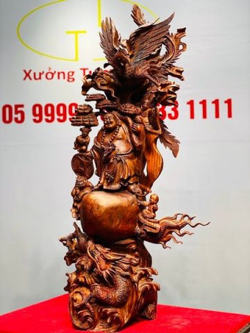 Di Lạc Vác Nấm Linh Chi Tam Tiểu Long Phượng Nghê Gỗ Sưa