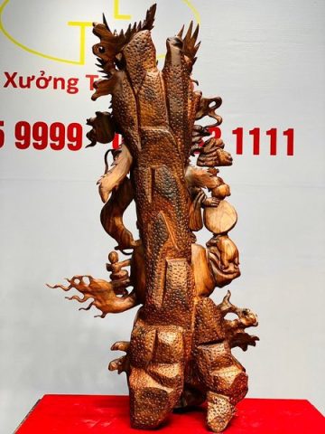 Di Lạc Vác Nấm Linh Chi Tam Tiểu Long Phượng Nghê Gỗ Sưa